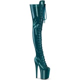 Glitter 20 cm ADORE-3020GP Teal thigh high boots with laces high heels