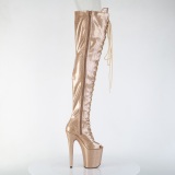 Glitter 20 cm PEEP TOE Golden thigh high boots with laces high heels