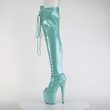 Glitter 20 cm PEEP TOE Green thigh high boots with laces high heels