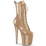 Gold glitter 20 cm high heels ankle boots platform
