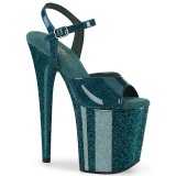 Gröna 20 cm FLAMINGO-809GP glitter platå high heels
