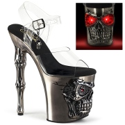 LED Skull platform 20 cm pleaser high heels transparent - pewter