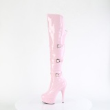 Lackläder boots 15 cm DELIGHT-3018 lårhöga boots med klack og spænder rosa