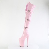 Lacklder boots 23 cm INFINITY-3028 lrhga boots med klack og spnder rosa