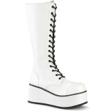 Leatherette 8,5 cm TRASHVILLE-502 White punk boots with laces mens
