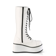 Leatherette 8,5 cm TRASHVILLE-502 White punk boots with laces mens