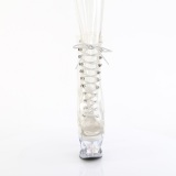 MOON1021C - 18 cm pleaser high heels ankle boots strass transparent