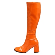 Orange lackstövlar blockklack 7,5 cm - 70 tal hippie boots disco gogo knähöga stövlar