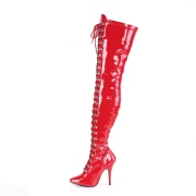 Patent 13 cm SEDUCE-3024 Red overknee boots with laces