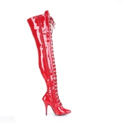 Patent 13 cm SEDUCE-3024 Red overknee boots with laces