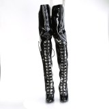 Patent 13 cm SEDUCE-3082 high heeled thigh high boots with lace up