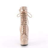 Patent 15 cm DELIGHT-1020 Beige lace up high heels ankle boots