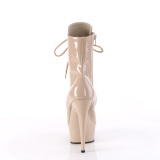 Patent 15 cm DELIGHT-1020 Beige lace up high heels ankle boots