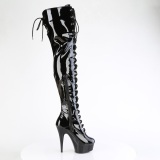 Patent 15 cm DELIGHT-3022 Black overknee boots with laces