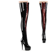 Patent 15 cm DELIGHT-3027 Black overknee boots with laces