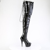 Patent 15 cm DELIGHT-4063 high heeled thigh high boots with lace up