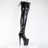 Patent 20 cm FLAMINGO-3850 Black overknee boots with laces