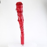 Patent 23 cm INFINITY-3028 high heeled thigh high boots with buckles red