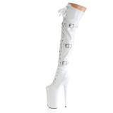 Patent 25,5 cm BEYOND-3028 high heeled thigh high boots with buckles white
