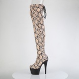 Patent snake pattern 18 cm ADORE brown overknee boots with laces
