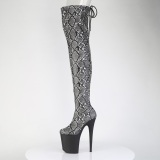 Patent snake pattern 20 cm 3008SP-BT Black overknee boots with laces