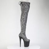 Patent snake pattern 20 cm 3008SP-BT Black overknee boots with laces