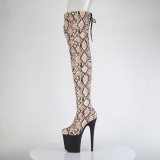 Patent snake pattern 20 cm 3008SP-BT brown overknee boots with laces
