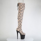 Patent snake pattern 20 cm 3008SP-BT brown overknee boots with laces