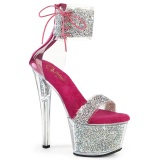 Pink 18 cm SKY-327RSI högklackade skor med strass ankelmanschett
