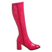 Pink lackstövlar blockklack 7,5 cm - 70 tal hippie boots disco gogo knähöga stövlar