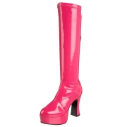 Pink platform boots patent 10 cm - 70s years hippie disco gogo kneeboots chunky