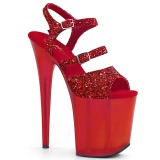 Röd 20 cm FLAMINGO-874 glitter platå high heels