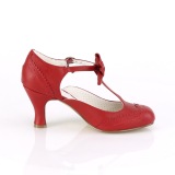 Röd 7,5 cm retro vintage FLAPPER-11 Pinup pumps skor med låg klack
