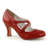 Röd 7,5 cm retro vintage FLAPPER-35 Pinup pumps skor med låg klack