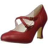 Röd 7,5 cm retro vintage FLAPPER-35 Pinup pumps skor med låg klack