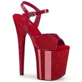Röda högklackade skor 20 cm FLAMINGO-809GP glittriga klackar högklackade platåskor