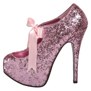 Rosa Glitter 14,5 cm TEEZE-10G Concealed burlesque spetsiga pumps med stilettklackar