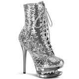 Silver 15,5 cm BLONDIE-R-1020 lace up platform ankle boots in sequins