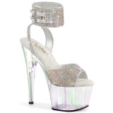 Silver 18 cm ADORE-791HTRS transparent platform high heels with ankle straps