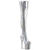 Silver 20 cm FLAMINGO-3000HWR Hologram overknee platåstövlar - pole dance overknees