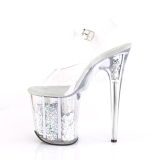 Silver 20 cm FLAMINGO-808GF glitter platå klackar skor