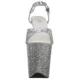 Silver 20 cm FLAMINGO-810LG glitter platå klackar skor