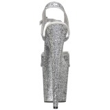 Silver 20 cm FLAMINGO-810LG glitter platå klackar skor