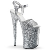 Silver 23 cm INFINITY-910LG glitter platform high heels shoes