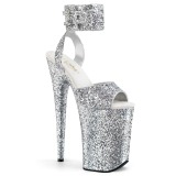 Silver 23 cm INFINITY-991LG glitter platform high heels shoes