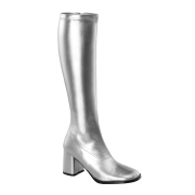 Silver boots block heel 7,5 cm - 70s years style hippie disco gogo under kneeboots vinyl
