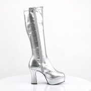 Silver platform boots patent 10 cm - 70s years hippie disco gogo kneeboots chunky