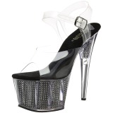 Svart 18 cm ADORE-708SRS H�gklackade Sandaler Strass Plat�
