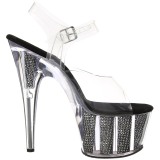 Svart 18 cm ADORE-708SRS H�gklackade Sandaler Strass Plat�