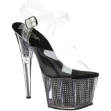 Svart 18 cm ADORE-708SRS H�gklackade Sandaler Strass Plat�